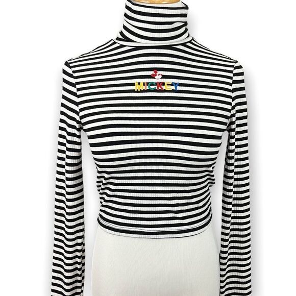 Forever 21 x Disney Mickey Striped Long Sleeve Crop Top S - Picture 1 of 6
